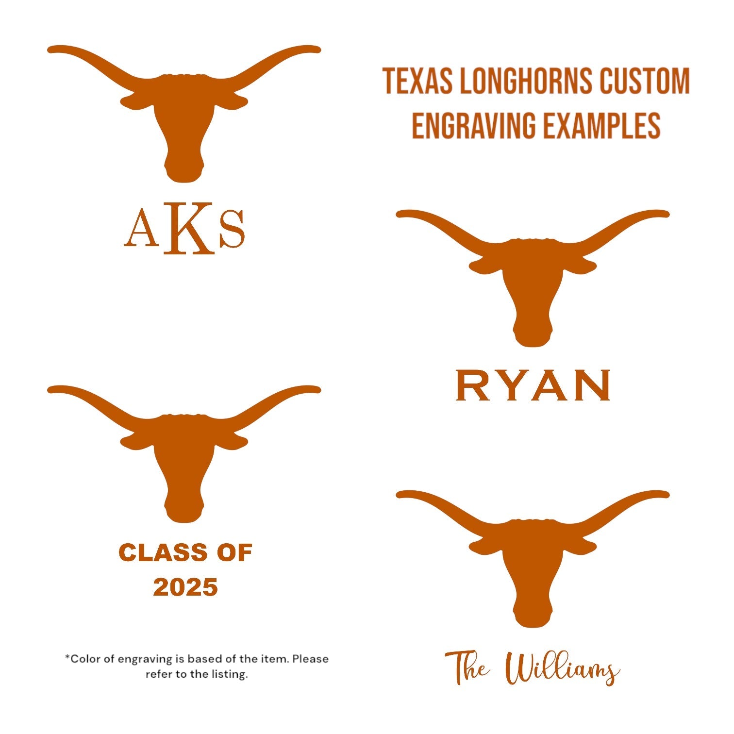 Texas Longhorn burnt orange leather catchall tray with engraving examples by Ryan's Woodworking on Tampa Home & Garden Store