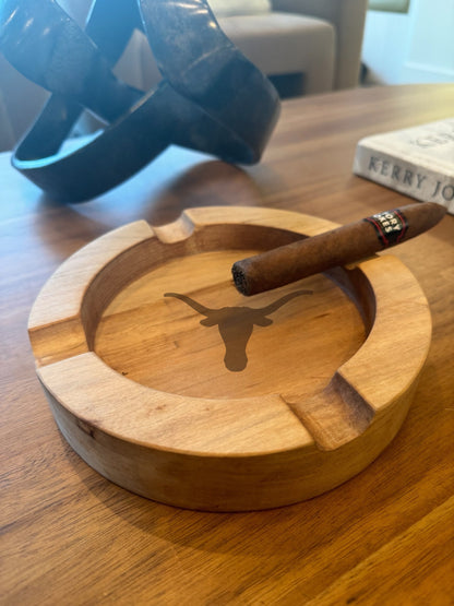 Texas Longhorns maple wood cigar ashtray with longhorn silhouette by Ryan's Woodworking on Tampa Home & Garden Store