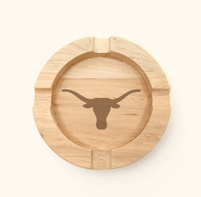 Texas Longhorns Maple Wood Cigar Ashtray by Ryan's Woodworking, natural maple finish on Tampa Home & Garden Store