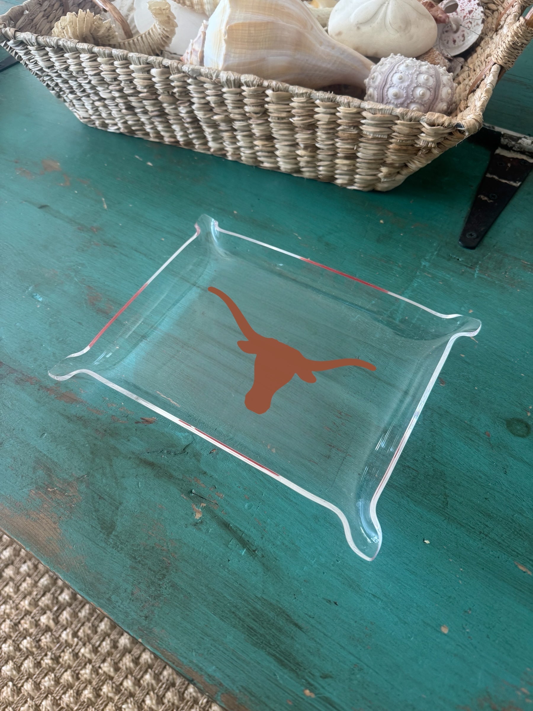 Texas Longhorns acrylic tray clear with orange silhouette by Ryan's Woodworking on Tampa Home & Garden Store