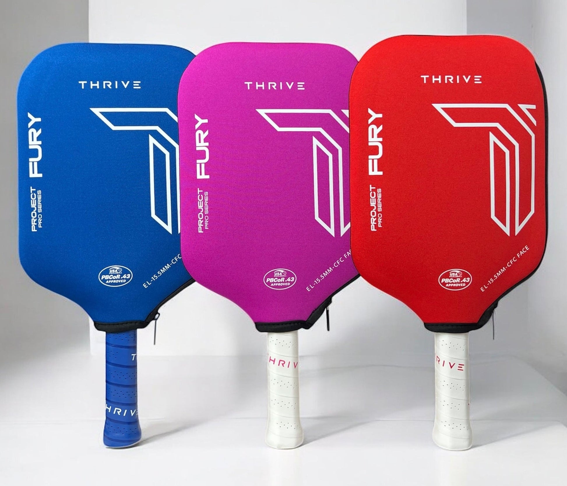 Fury elongated pickleball head cover by Thrive Pickleball in blue magenta and red, 3-pack on Tampa Home & Garden Store