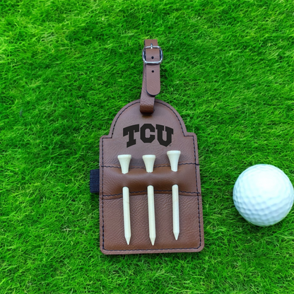TCU Leather Golf Tee Holder and Clip for a Bag