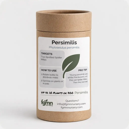 Phytoseiulus persimilis treatment bottle in brown kraft packaging with FGMN Nursery on Tampa Home & Garden Store
