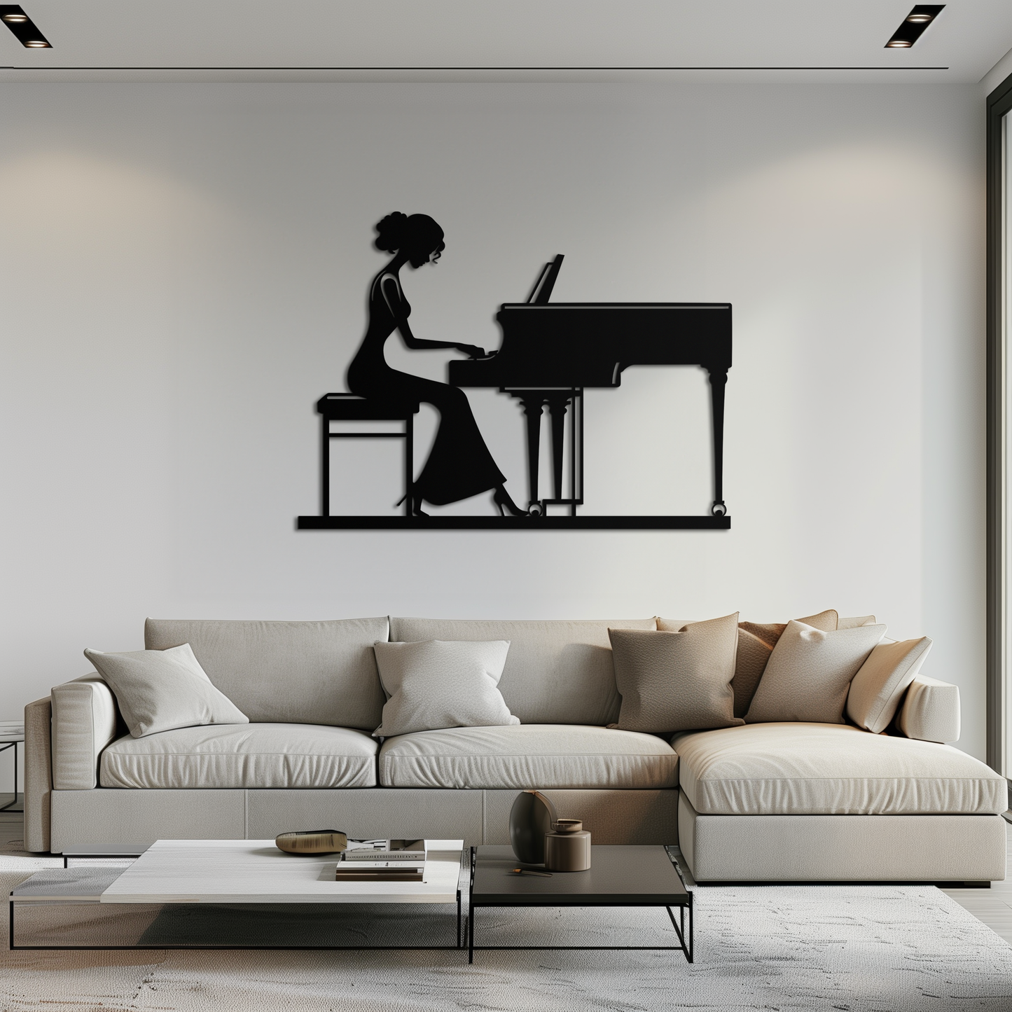 Pianist Woman Metal Wall Art – Elegant Music-Inspired Steel Silhouette for Modern Home Decor- KAF345 - Tampa Home & Garden Store