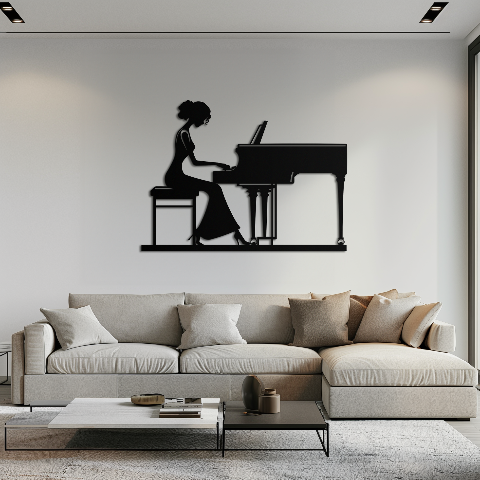Pianist Woman Metal Wall Art – Elegant Music-Inspired Steel Silhouette for Modern Home Decor- KAF345 - Tampa Home & Garden Store