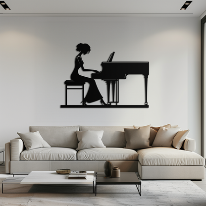 Pianist Woman Metal Wall Art – Elegant Music-Inspired Steel Silhouette for Modern Home Decor- KAF345 - Tampa Home & Garden Store