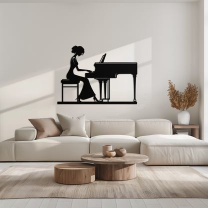 Pianist Woman Metal Wall Art – Elegant Music-Inspired Steel Silhouette for Modern Home Decor- KAF345 - Tampa Home & Garden Store