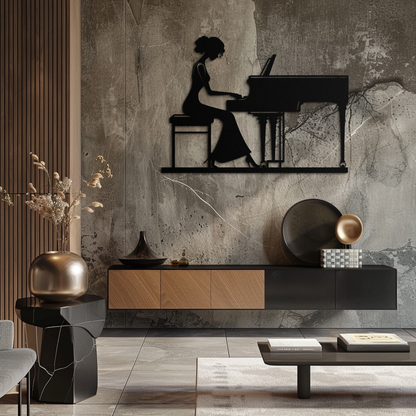 Pianist Woman Metal Wall Art – Elegant Music-Inspired Steel Silhouette for Modern Home Decor- KAF345 - Tampa Home & Garden Store