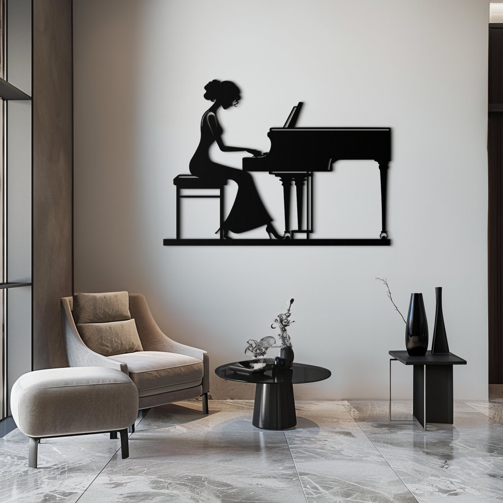 Pianist Woman Metal Wall Art – Elegant Music-Inspired Steel Silhouette for Modern Home Decor- KAF345 - Tampa Home & Garden Store