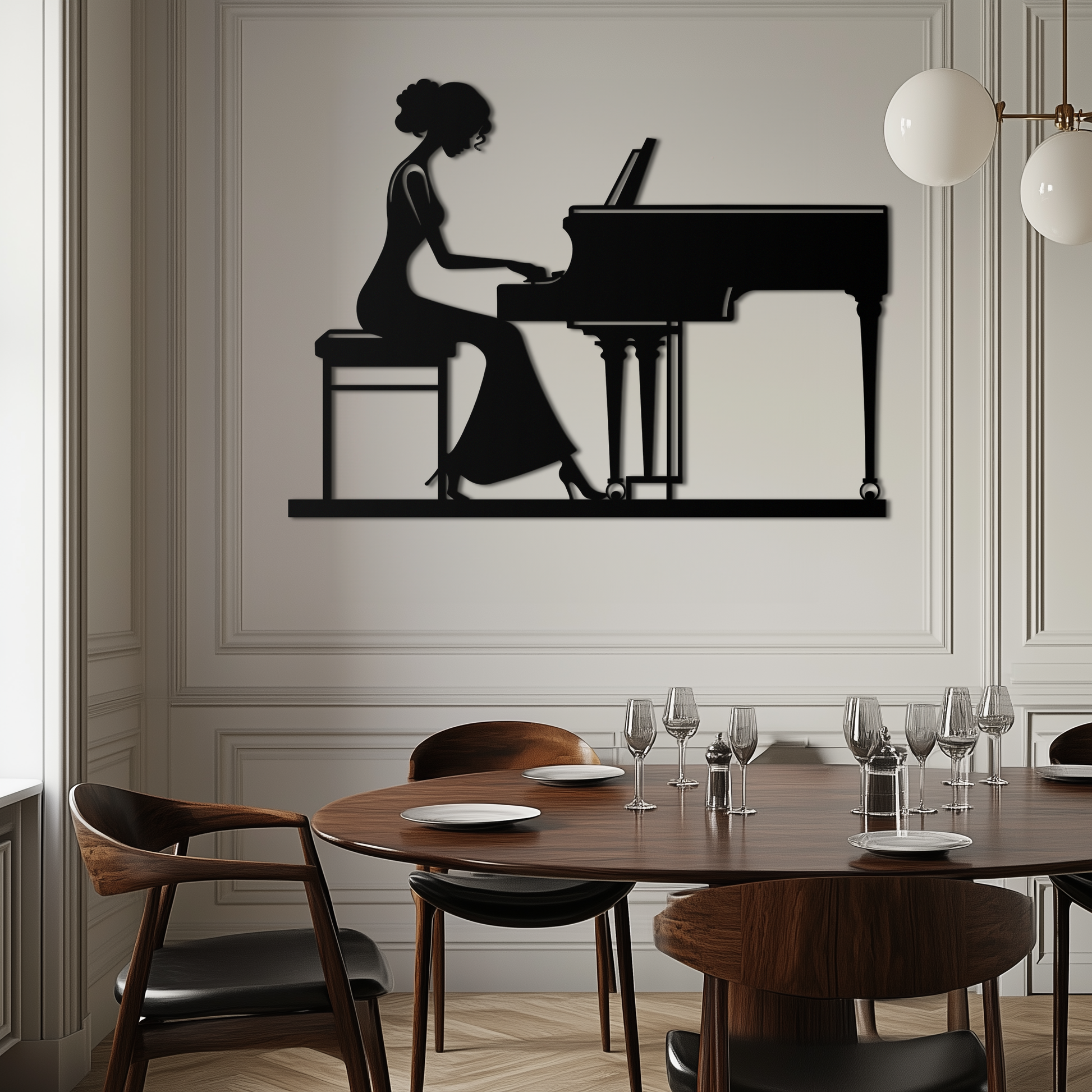 Pianist Woman Metal Wall Art – Elegant Music-Inspired Steel Silhouette for Modern Home Decor- KAF345 - Tampa Home & Garden Store