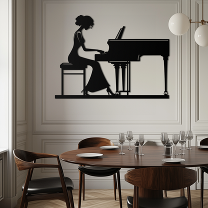 Pianist Woman Metal Wall Art – Elegant Music-Inspired Steel Silhouette for Modern Home Decor- KAF345 - Tampa Home & Garden Store
