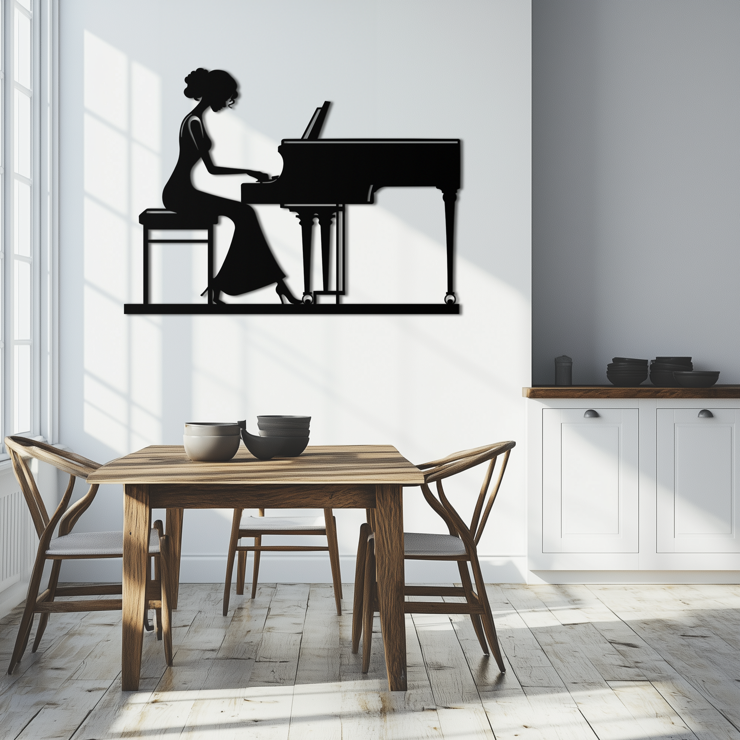 Pianist Woman Metal Wall Art – Elegant Music-Inspired Steel Silhouette for Modern Home Decor- KAF345 - Tampa Home & Garden Store