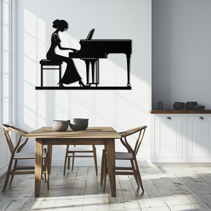 Pianist Woman Metal Wall Art – Elegant Music-Inspired Steel Silhouette for Modern Home Decor- KAF345 - Tampa Home & Garden Store