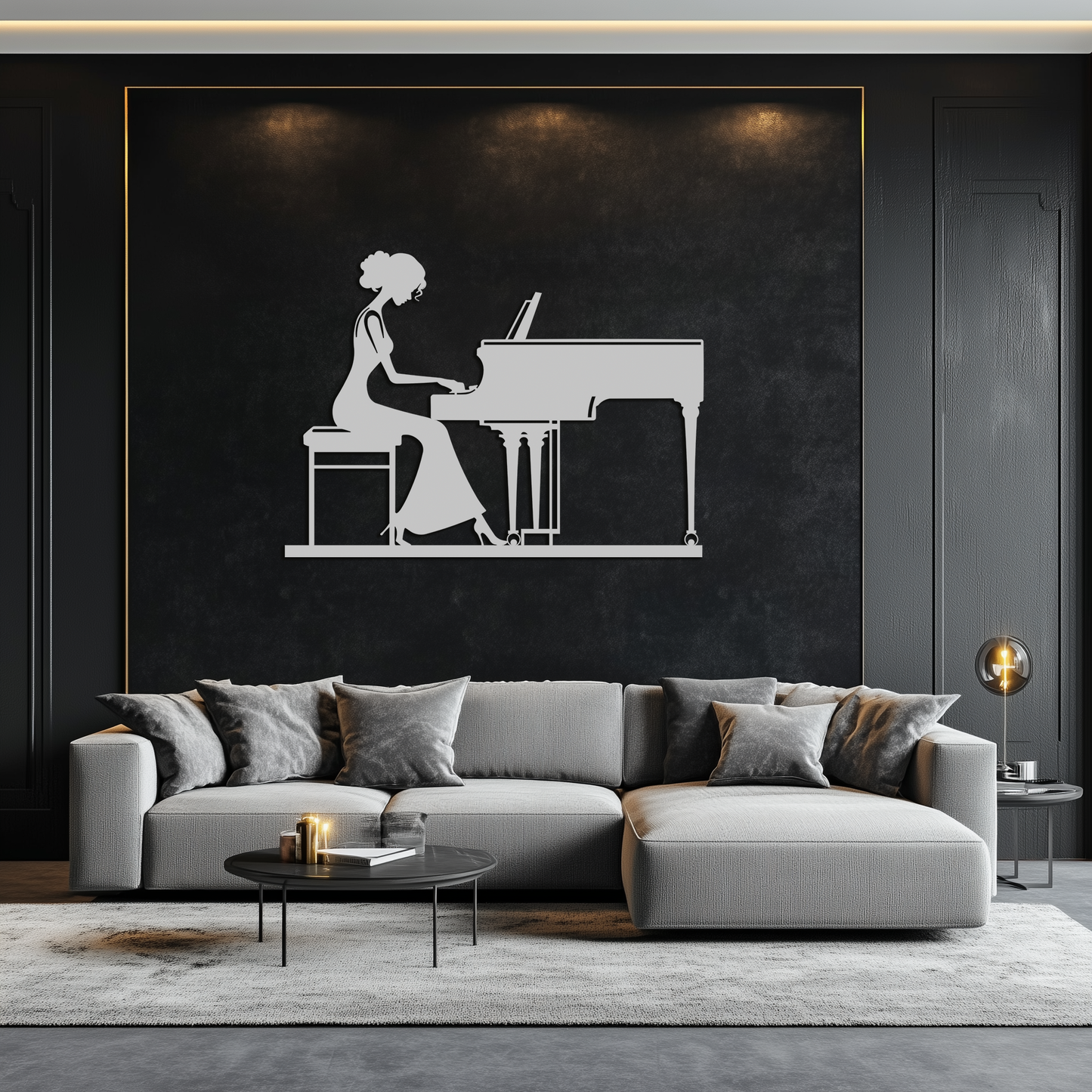 Pianist Woman Metal Wall Art – Elegant Music-Inspired Steel Silhouette for Modern Home Decor- KAF345 - Tampa Home & Garden Store