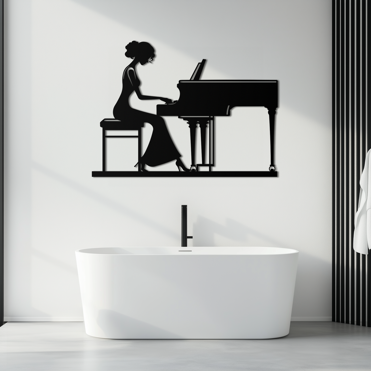 Pianist Woman Metal Wall Art – Elegant Music-Inspired Steel Silhouette for Modern Home Decor- KAF345 - Tampa Home & Garden Store