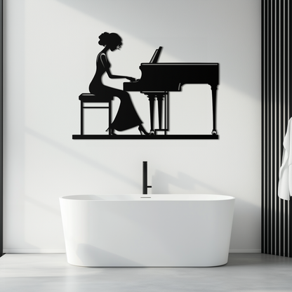 Pianist Woman Metal Wall Art – Elegant Music-Inspired Steel Silhouette for Modern Home Decor- KAF345 - Tampa Home & Garden Store