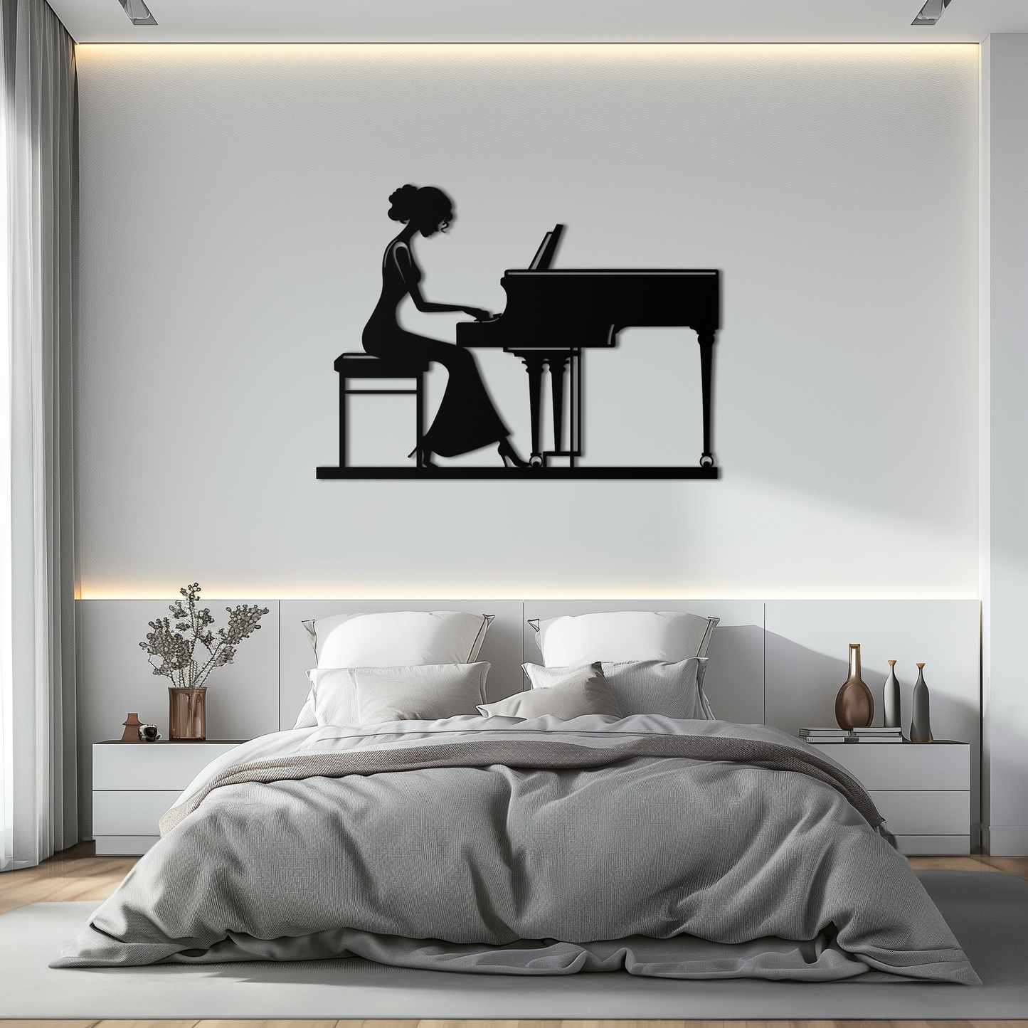 Pianist Woman Metal Wall Art – Elegant Music-Inspired Steel Silhouette for Modern Home Decor- KAF345 - Tampa Home & Garden Store