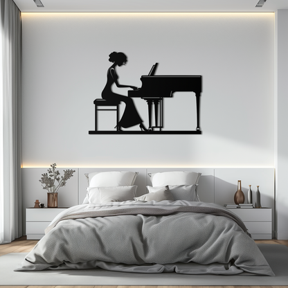 Pianist Woman Metal Wall Art – Elegant Music-Inspired Steel Silhouette for Modern Home Decor- KAF345 - Tampa Home & Garden Store
