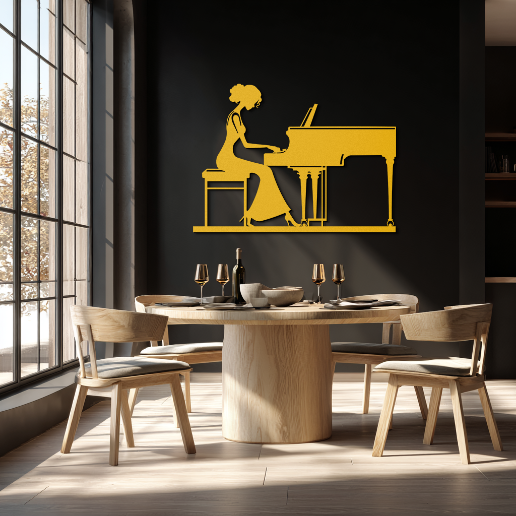 Pianist Woman Metal Wall Art – Elegant Music-Inspired Steel Silhouette for Modern Home Decor- KAF345 - Tampa Home & Garden Store