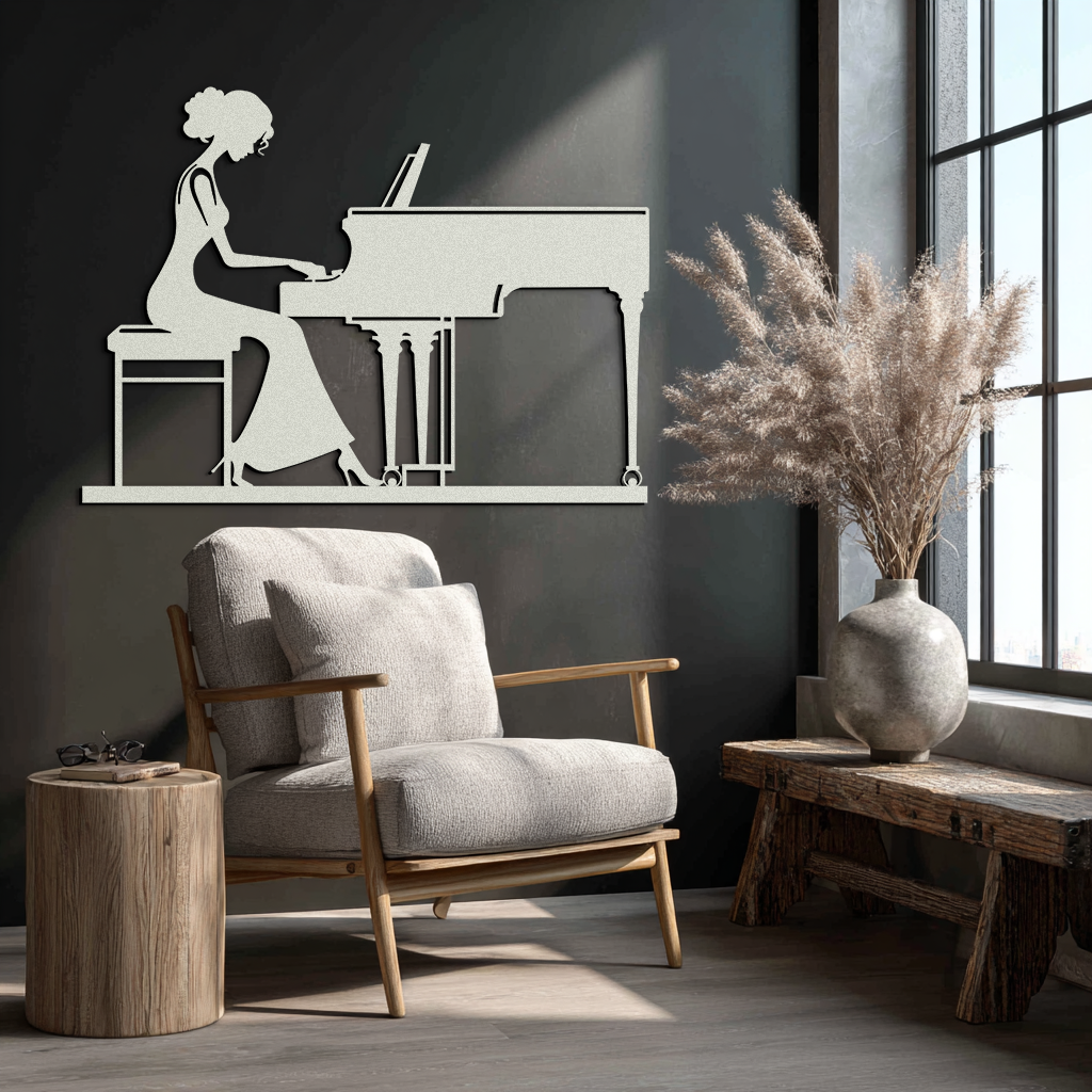 Pianist Woman Metal Wall Art – Elegant Music-Inspired Steel Silhouette for Modern Home Decor- KAF345 - Tampa Home & Garden Store