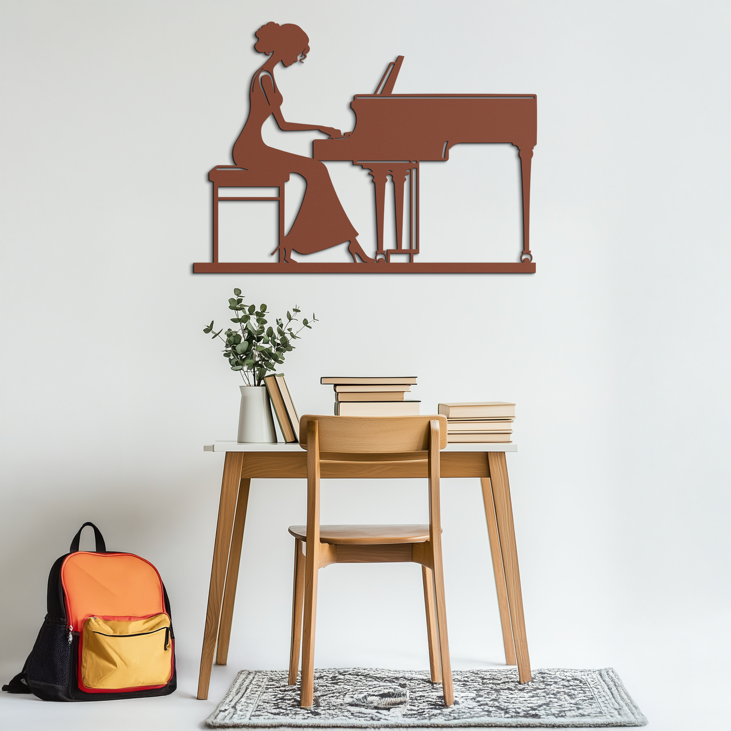 Pianist Woman Metal Wall Art – Elegant Music-Inspired Steel Silhouette for Modern Home Decor- KAF345 - Tampa Home & Garden Store