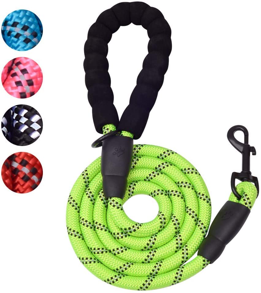 Vibhsa Fido N Feline 6 ft padded rope dog leash neon green with cushioned handle for medium and large dogs on Tampa Home & Garden Store