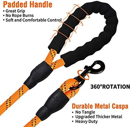 Fido N Feline 6 ft padded rope dog leash orange with cushioned handle and 360° swivel clasp on Tampa Home & Garden Store