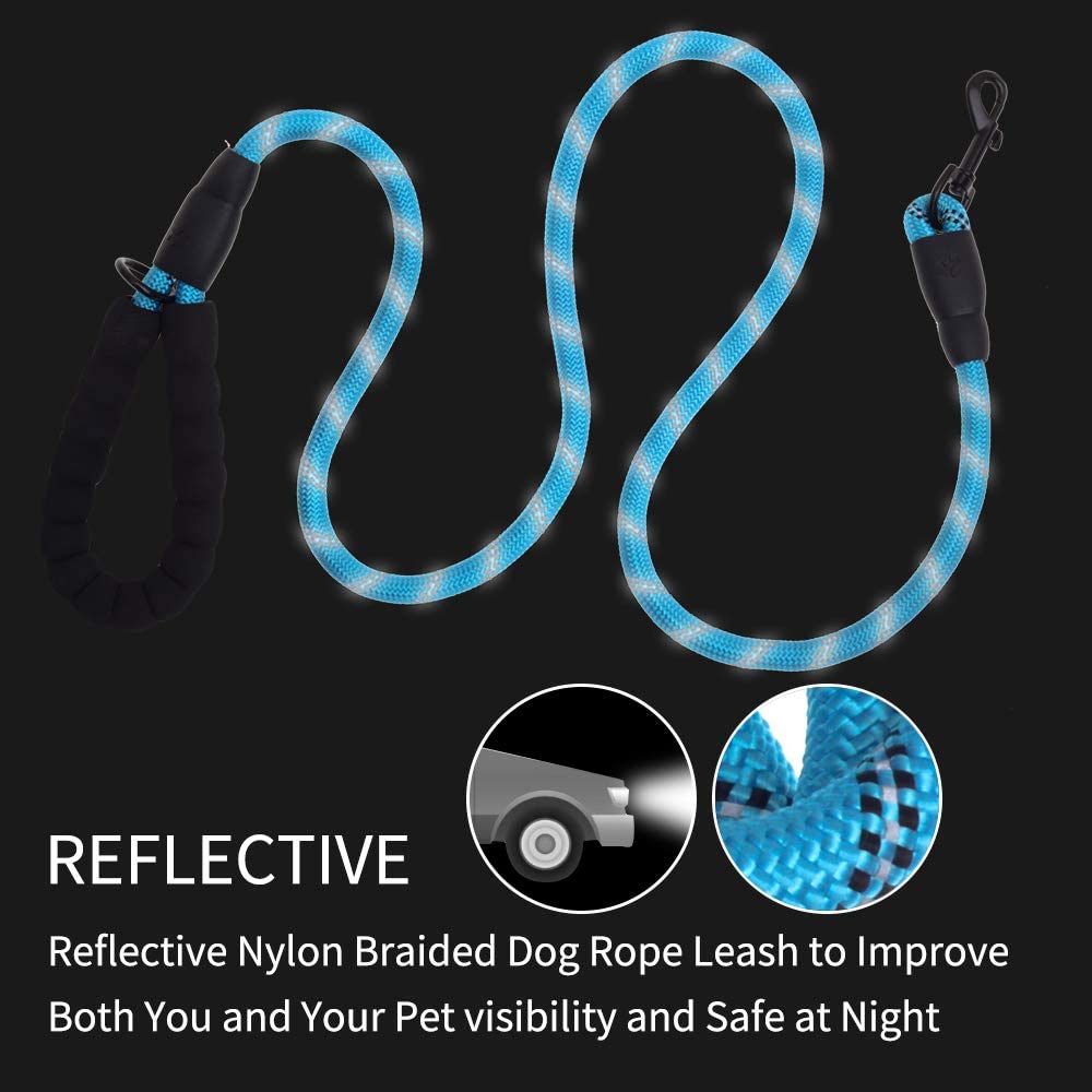 Fido N Feline 6 ft padded blue reflective rope dog leash for medium to large dogs by Vibhsa on Tampa Home & Garden Store