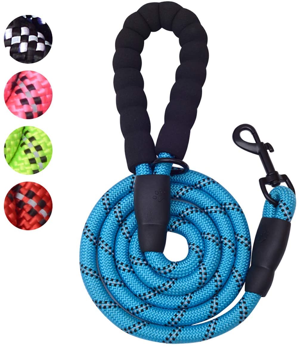 Vibhsa blue padded rope dog leash, 6 ft for medium and large dogs, padded handle, metal clip on Tampa Home & Garden Store