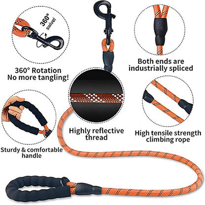 Fido N Feline 6 ft padded rope leash orange by Vibhsa with padded handle and 360° swivel on Tampa Home & Garden Store