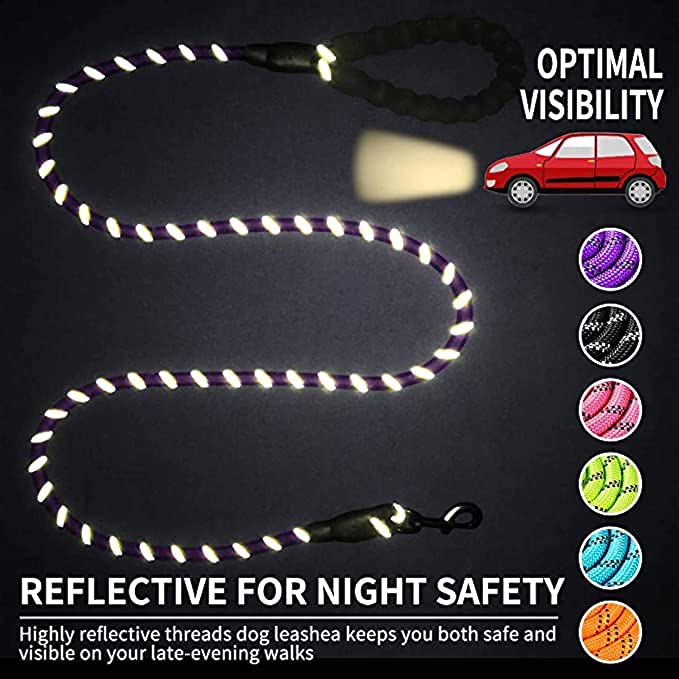 Fido N Feline 6 ft padded rope dog leash orange, reflective for night safety by Vibhsa on Tampa Home & Garden Store