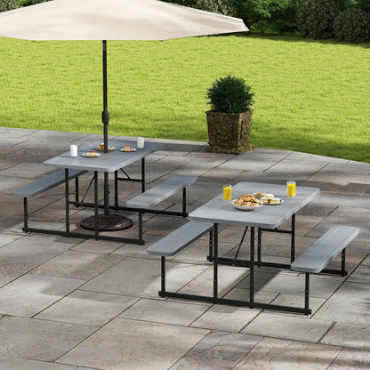 Picnic Table Bench Set for 2-4 People Outdoor Rectangular Camping Dining Table-Gray