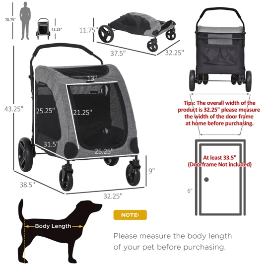 Cochecito plegable para mascotas con bolsillo de almacenamiento 