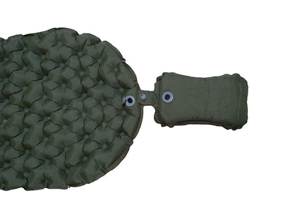 Camping Pillow olive green circular quilted cushion with attached sleeve on Tampa Home & Garden Store