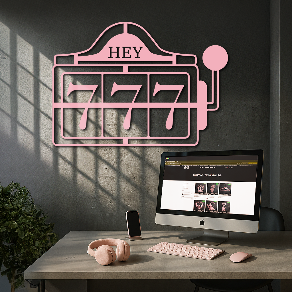 Pink 777 Metal Wall Art – Lucky Casino & Manifest Angel Number Decor - KAFGP017 - Tampa Home & Garden Store