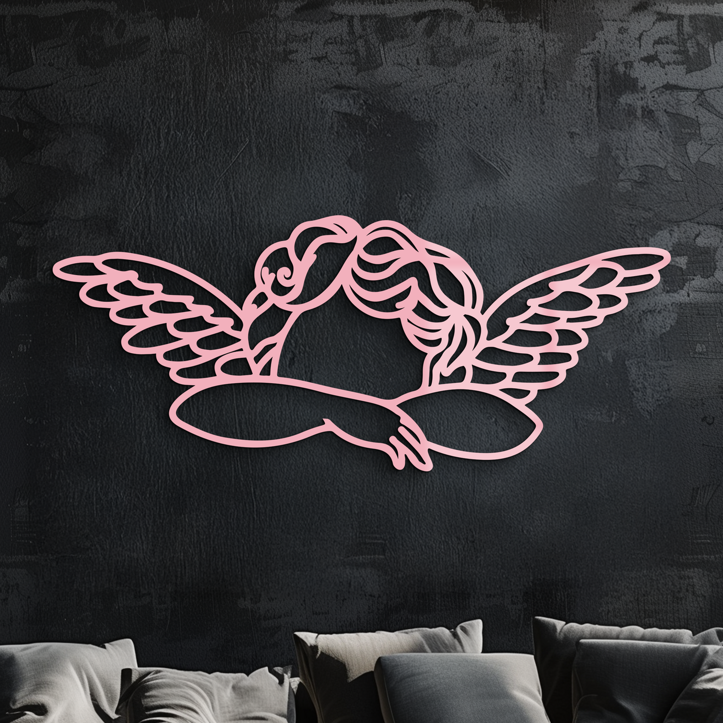 Pink Angel Silhouette Metal Wall Art – Elegant Guardian Wings Design - KAFGP005 - Tampa Home & Garden Store