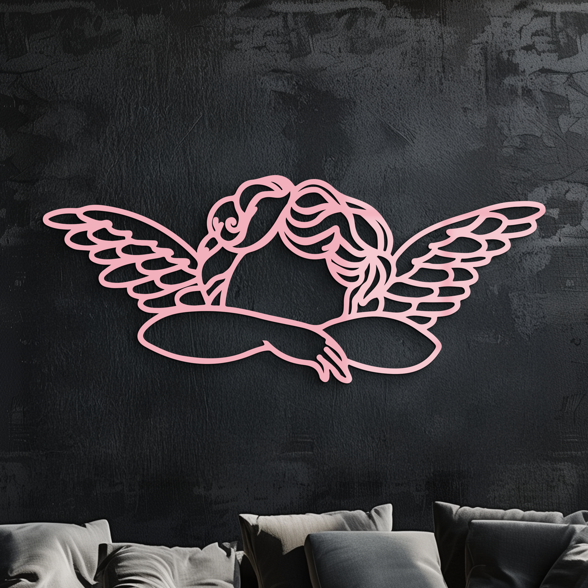 Pink Angel Silhouette Metal Wall Art – Elegant Guardian Wings Design - KAFGP005 - Tampa Home & Garden Store
