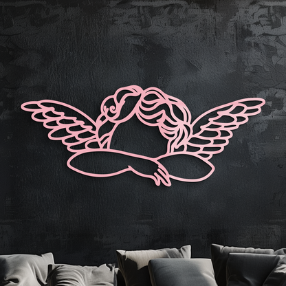 Pink Angel Silhouette Metal Wall Art – Elegant Guardian Wings Design - KAFGP005 - Tampa Home & Garden Store