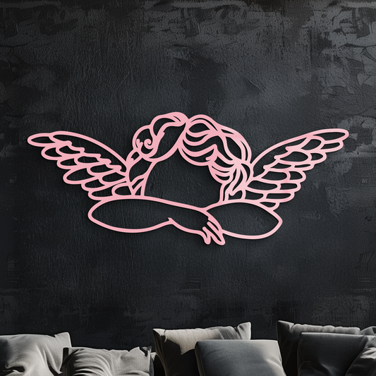 Pink Angel Silhouette Metal Wall Art – Elegant Guardian Wings Design - KAFGP005 - Tampa Home & Garden Store