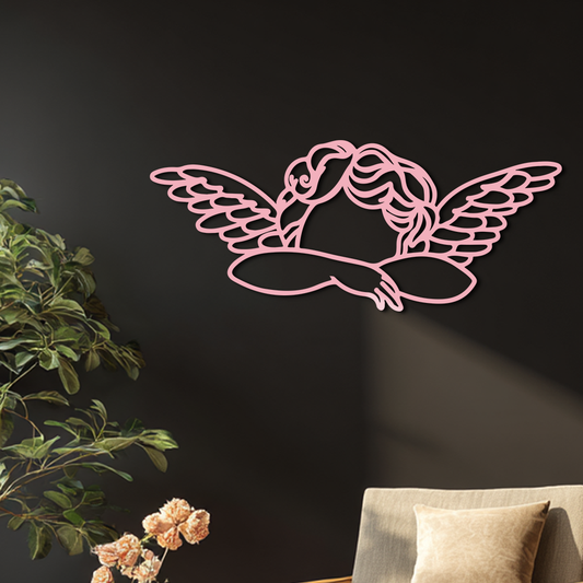 Pink Angel Silhouette Metal Wall Art – Elegant Guardian Wings Design - KAFGP005 - Tampa Home & Garden Store