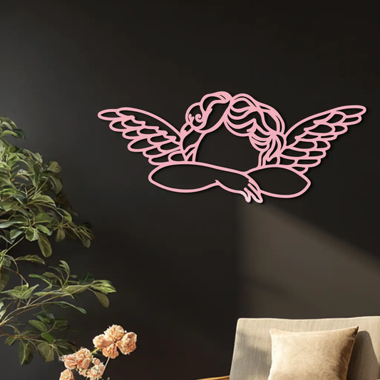 Pink angel wall art with guardian wings metal sculpture by Enova Art on Tampa Home & Garden Store