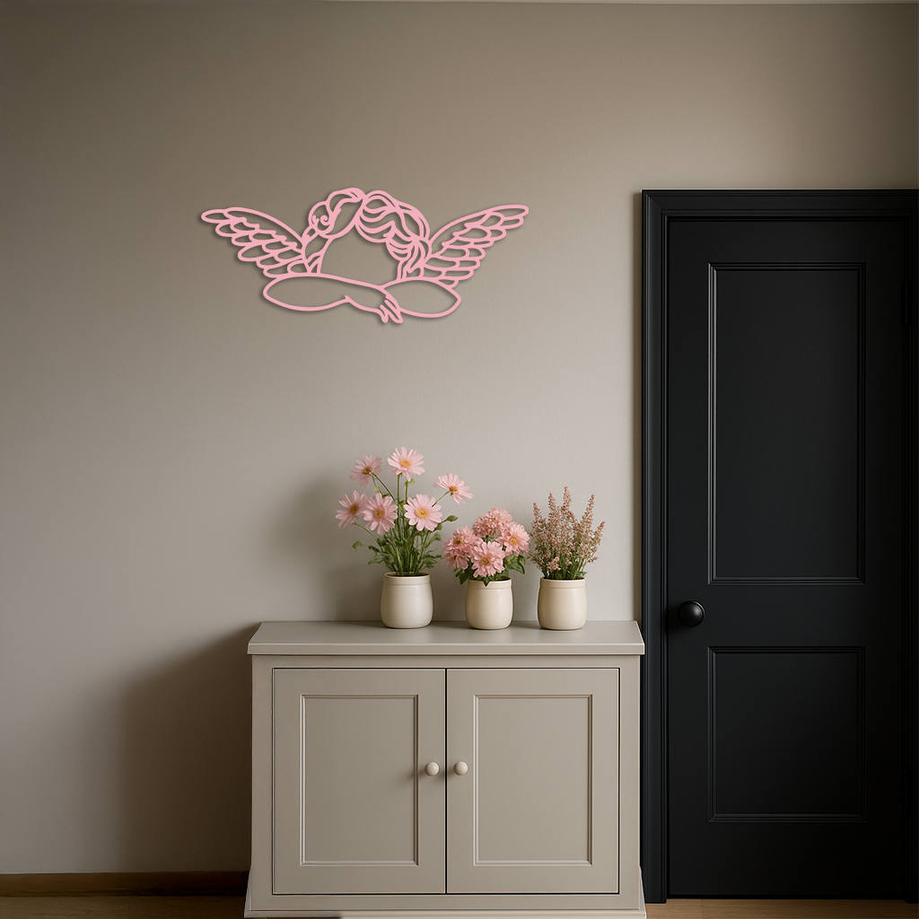 Pink Angel Silhouette Metal Wall Art – Elegant Guardian Wings Design - KAFGP005 - Tampa Home & Garden Store