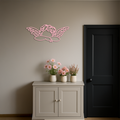 Pink Angel Silhouette Metal Wall Art – Elegant Guardian Wings Design - KAFGP005 - Tampa Home & Garden Store