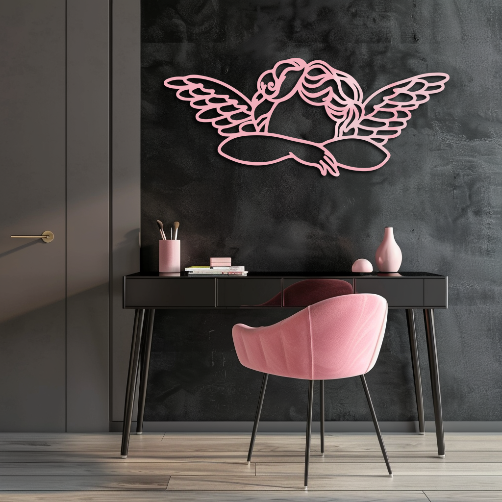 Pink Angel Silhouette Metal Wall Art – Elegant Guardian Wings Design - KAFGP005 - Tampa Home & Garden Store