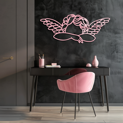 Pink Angel Silhouette Metal Wall Art – Elegant Guardian Wings Design - KAFGP005 - Tampa Home & Garden Store