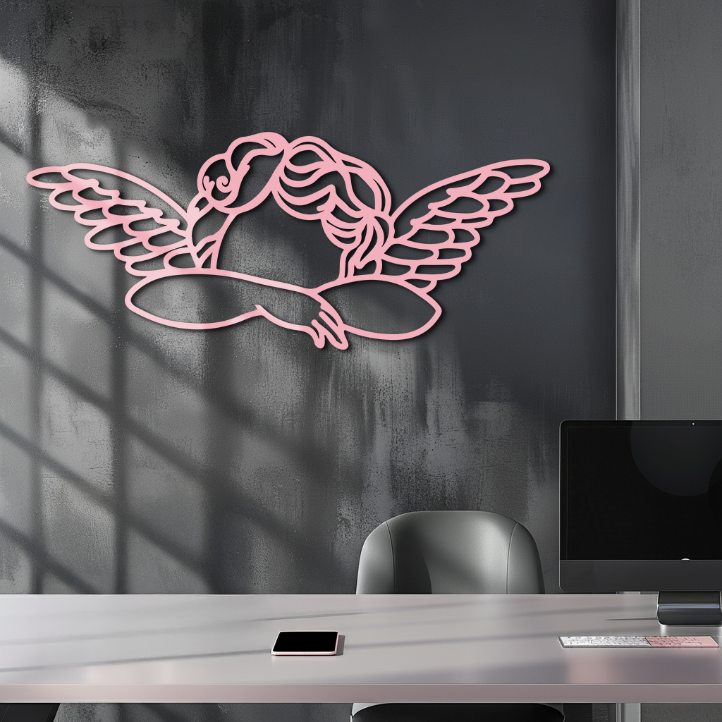 Pink Angel Silhouette Metal Wall Art – Elegant Guardian Wings Design - KAFGP005 - Tampa Home & Garden Store