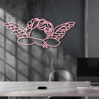 Pink Angel Silhouette Metal Wall Art – Elegant Guardian Wings Design - KAFGP005 - Tampa Home & Garden Store