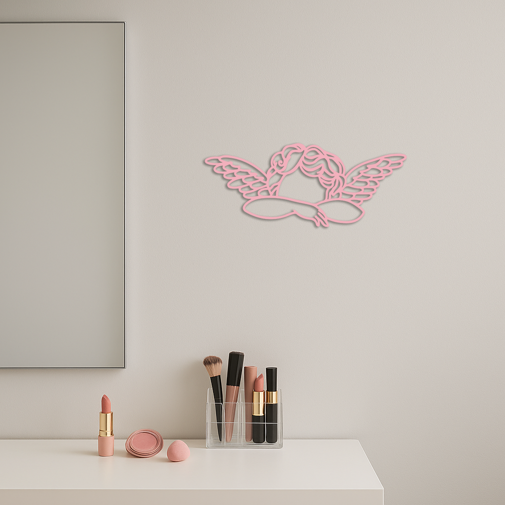 Pink Angel Silhouette Metal Wall Art – Elegant Guardian Wings Design - KAFGP005 - Tampa Home & Garden Store