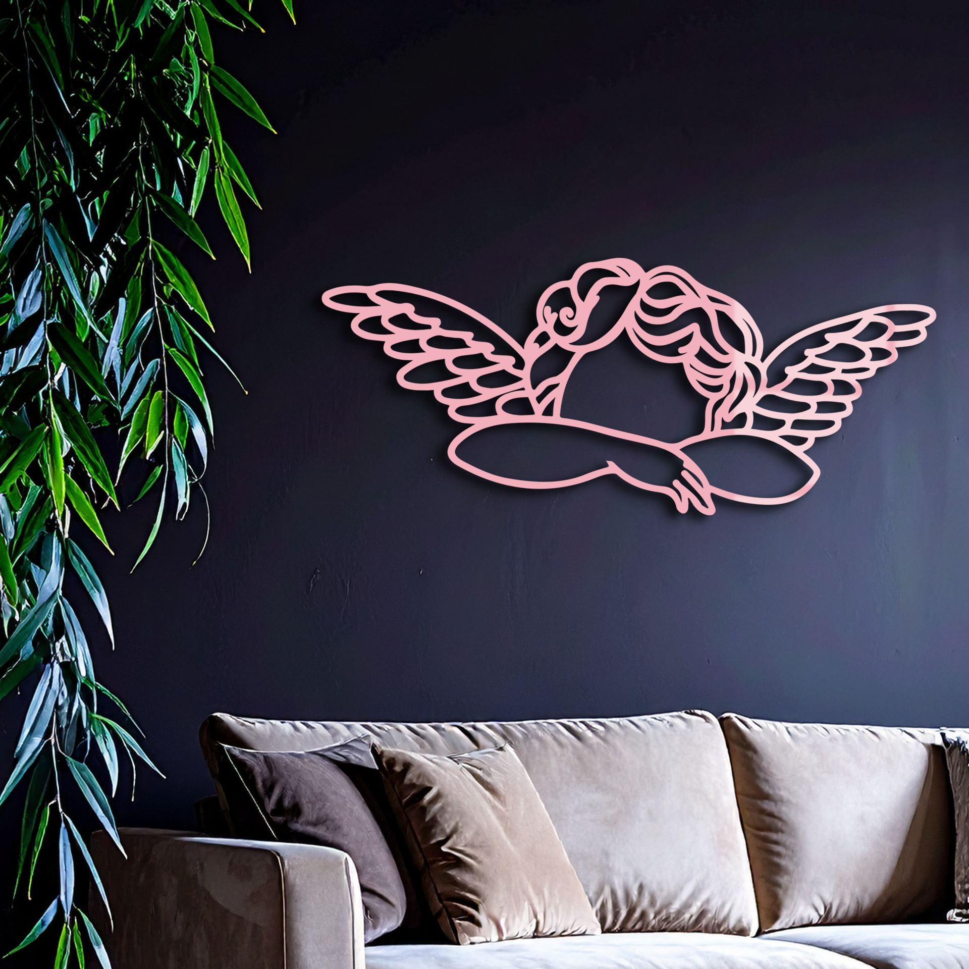 Pink Angel Silhouette Metal Wall Art – Elegant Guardian Wings Design - KAFGP005 - Tampa Home & Garden Store