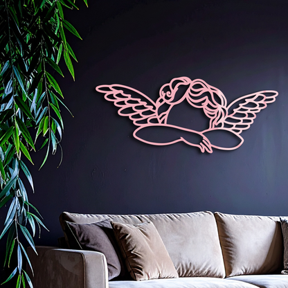 Pink Angel Silhouette Metal Wall Art – Elegant Guardian Wings Design - KAFGP005 - Tampa Home & Garden Store